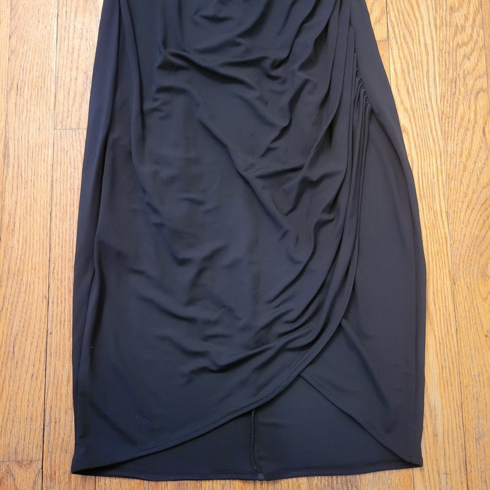 Michael Kors 10 Sheath Dress Black Ruched V Neck Sleeveless Italy Gown Glam Goth - Picture 5 of 7